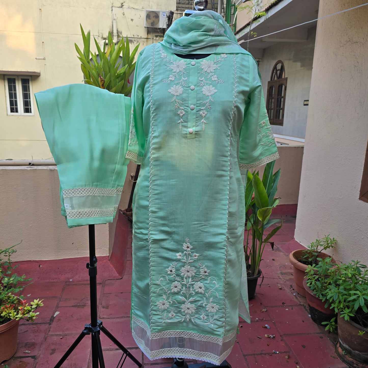 Green Silk Embroidery salwar suit set