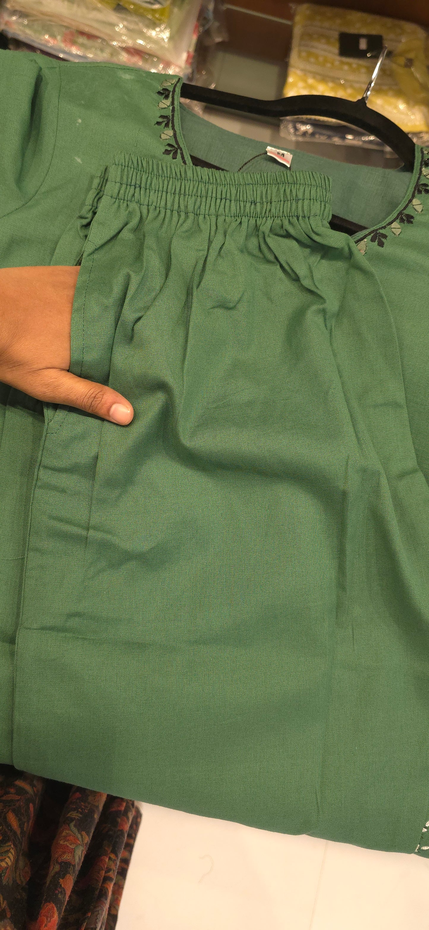 Green cotton Kurti pant set