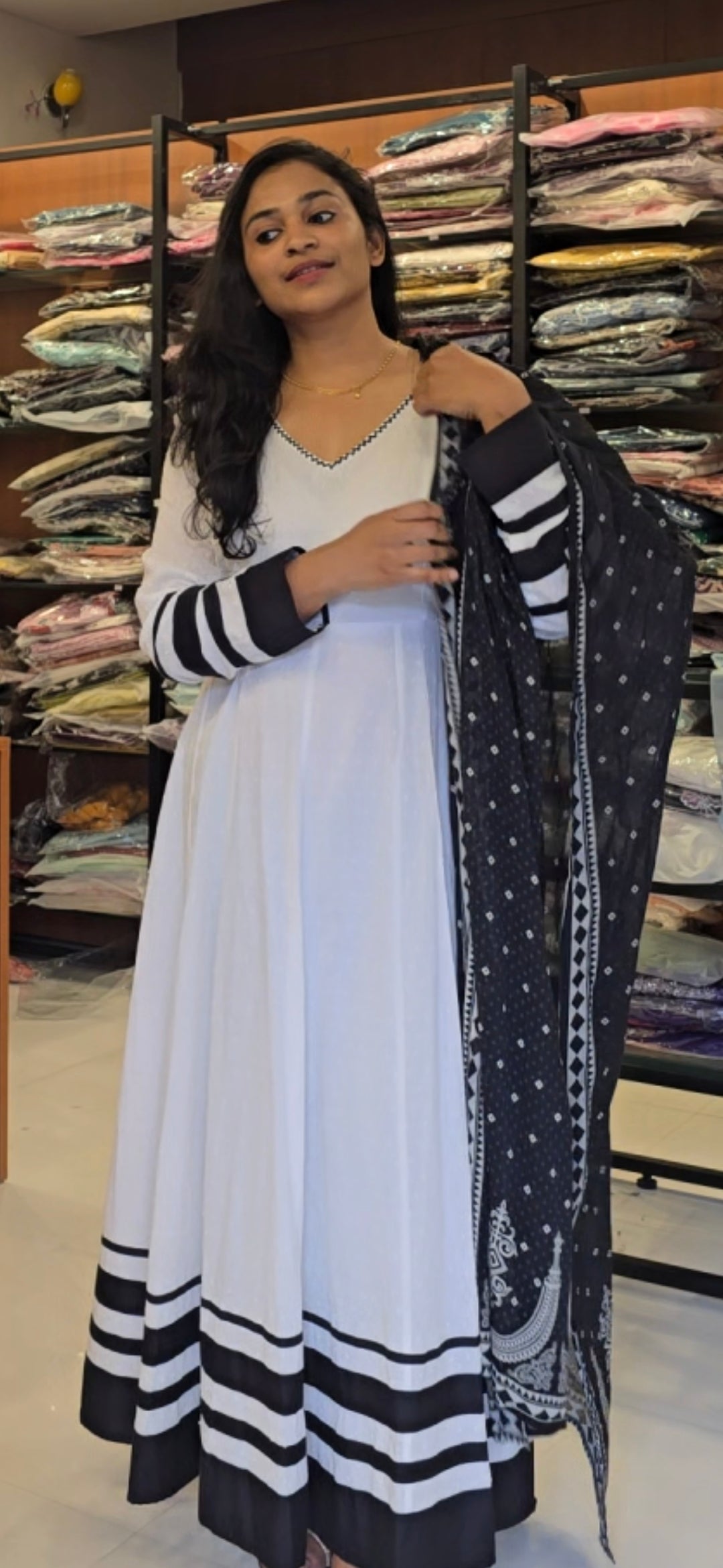 Black And White Anarkali Dupatta Set