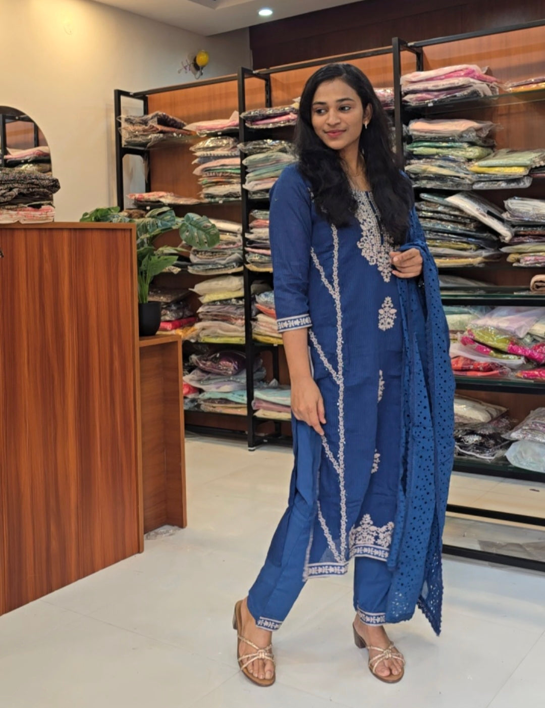 Ink Blue Cotton Straight Cut Salwar Set