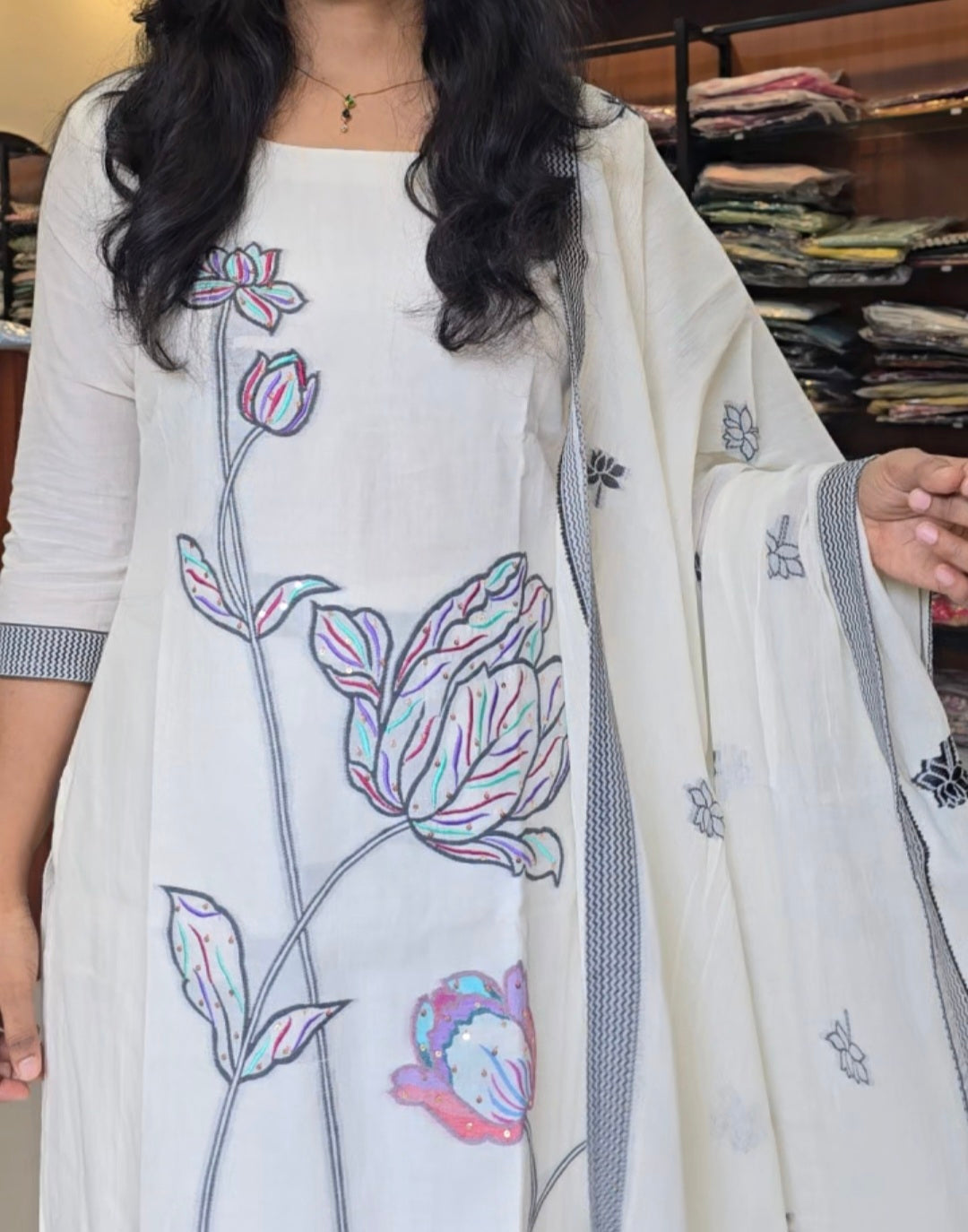 Linen Blend Off White Salwar Set