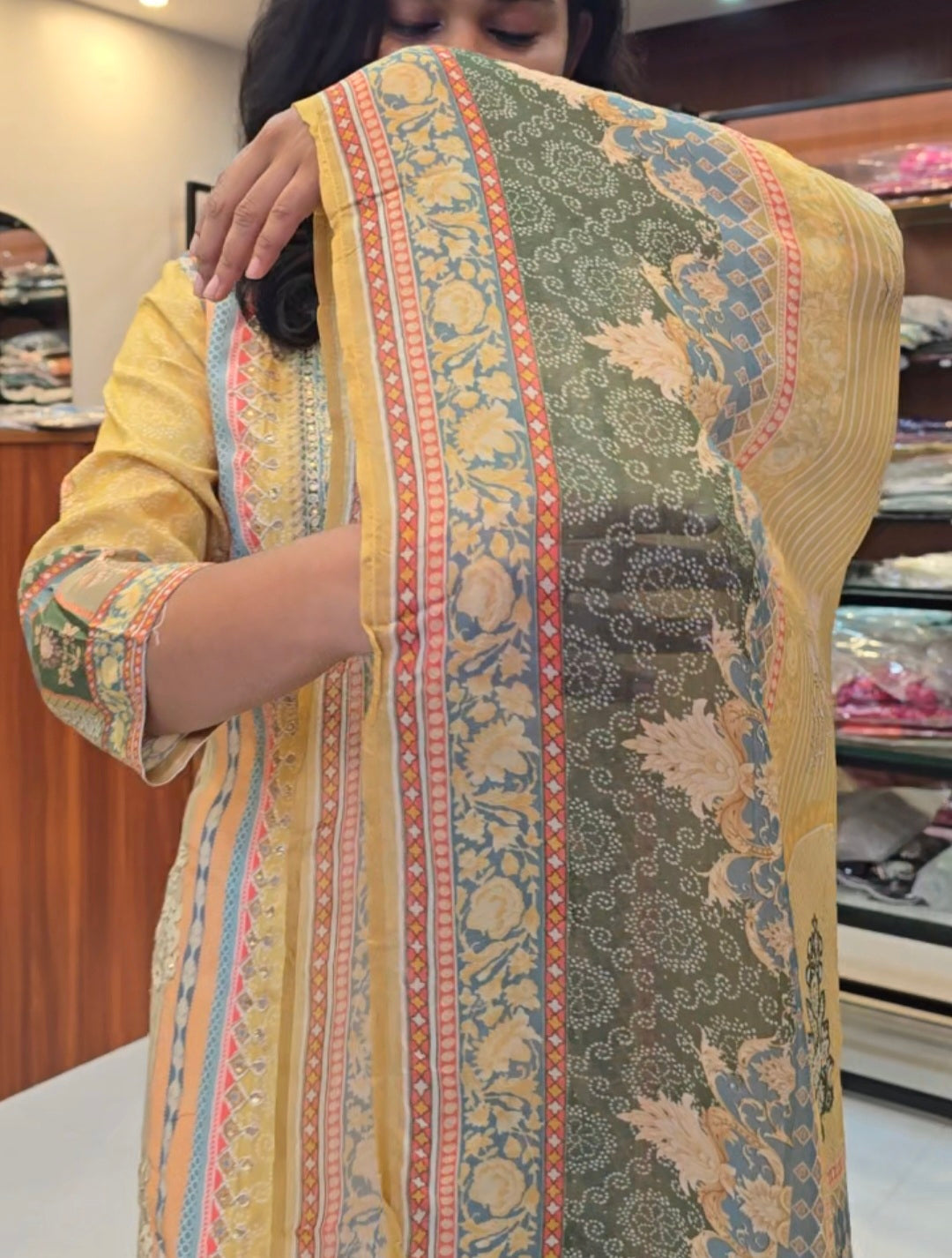 Yellow Muslin Silk Set