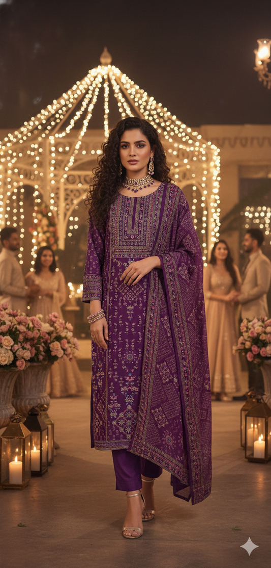 Regal Purple Crepe Salwar Set