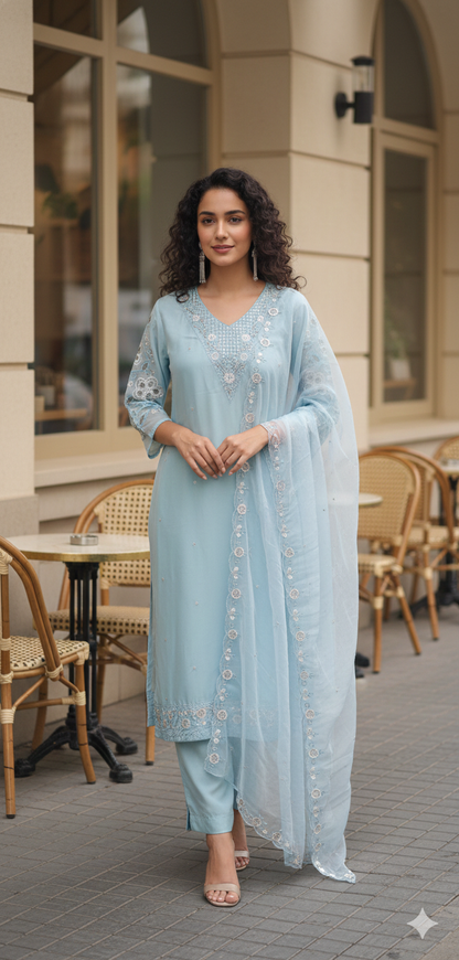 Pastel Blue Organza salwar set