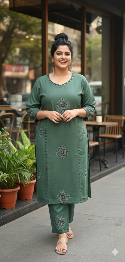 Green cotton Kurti pant set