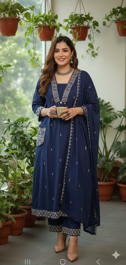 Blue Mul Cotton Salwar Set