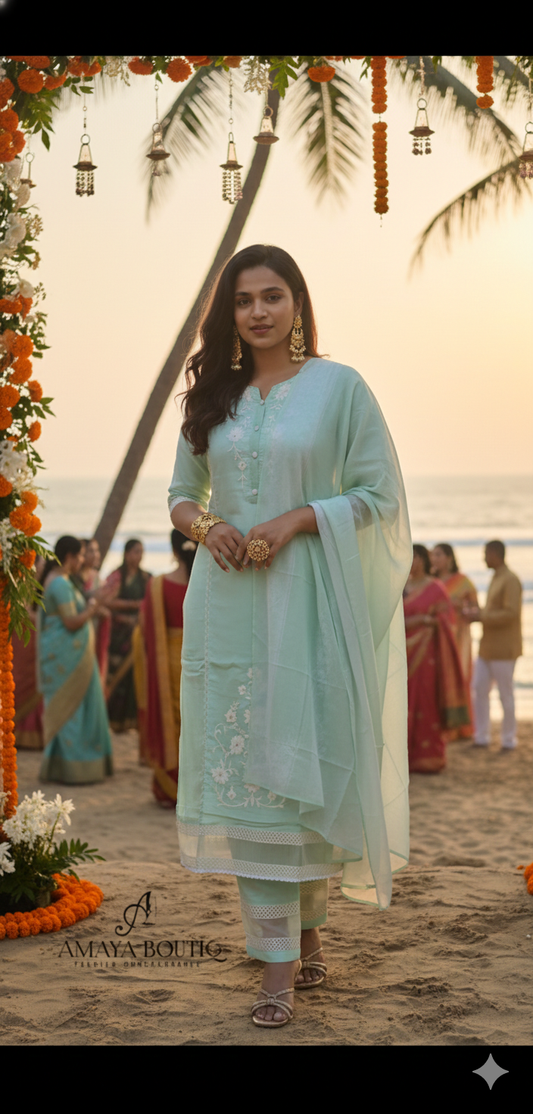 Green Silk Embroidery salwar suit set