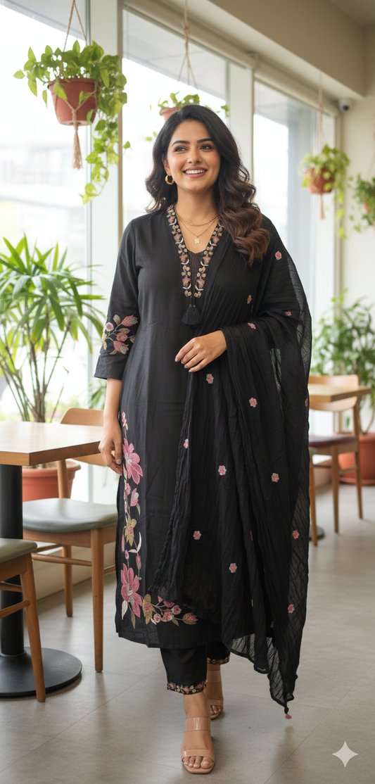 Black Embroidered salwar suit set