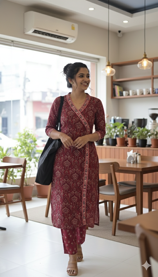 Maroon Printed cotton salwar suit