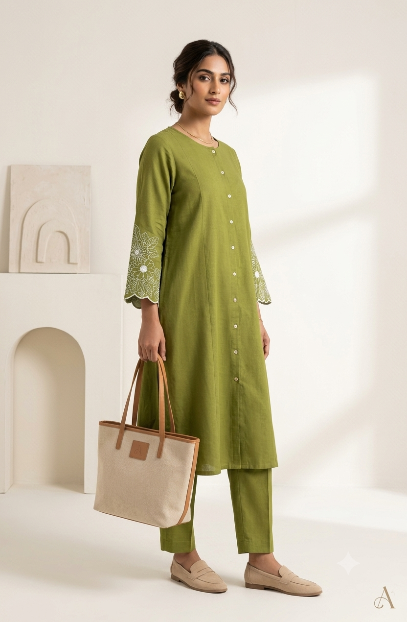 Parrot Green Kurti Pant Set
