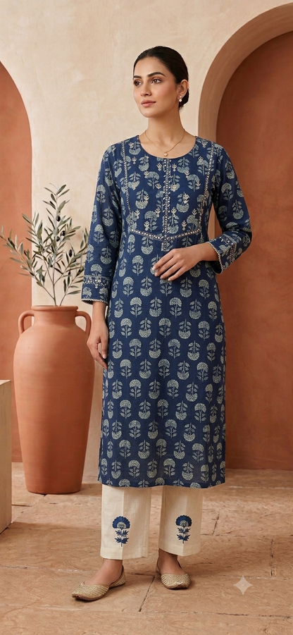 Navy Blue Kurti Pant Set