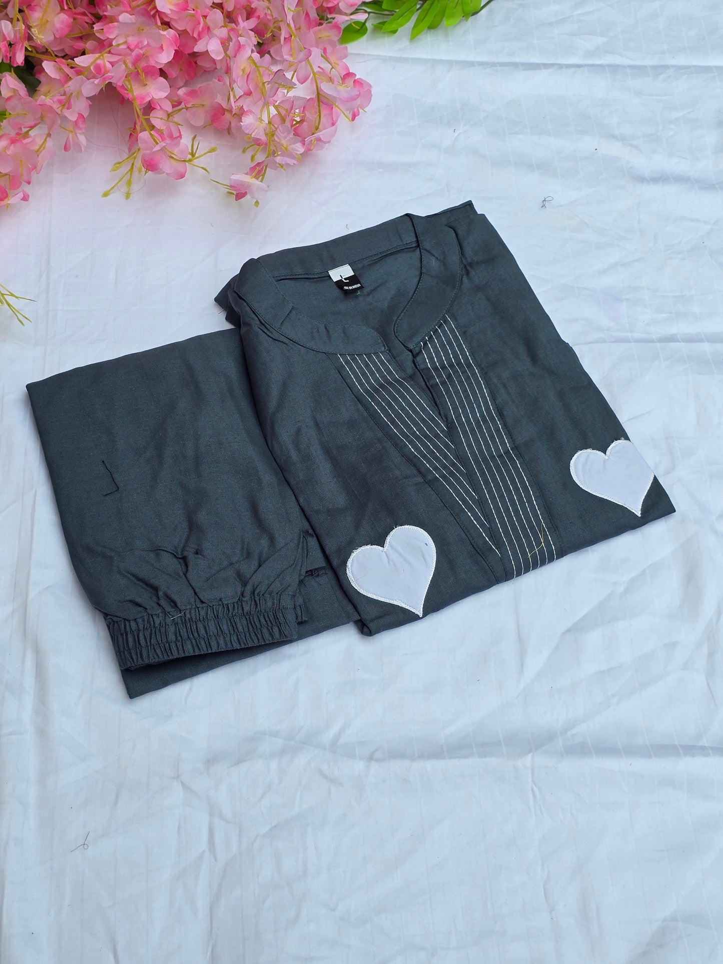 Green heart kurti pant set
