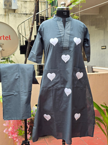 Green heart kurti pant set