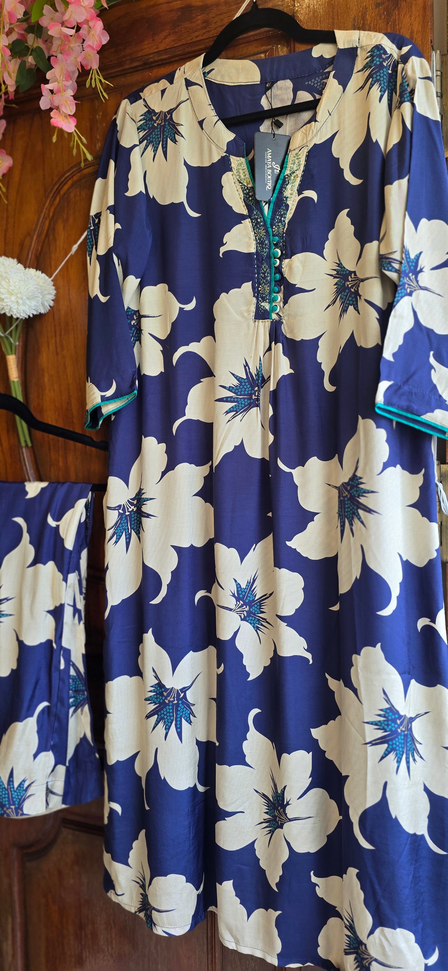 white & Bue Muslin Coords Floral