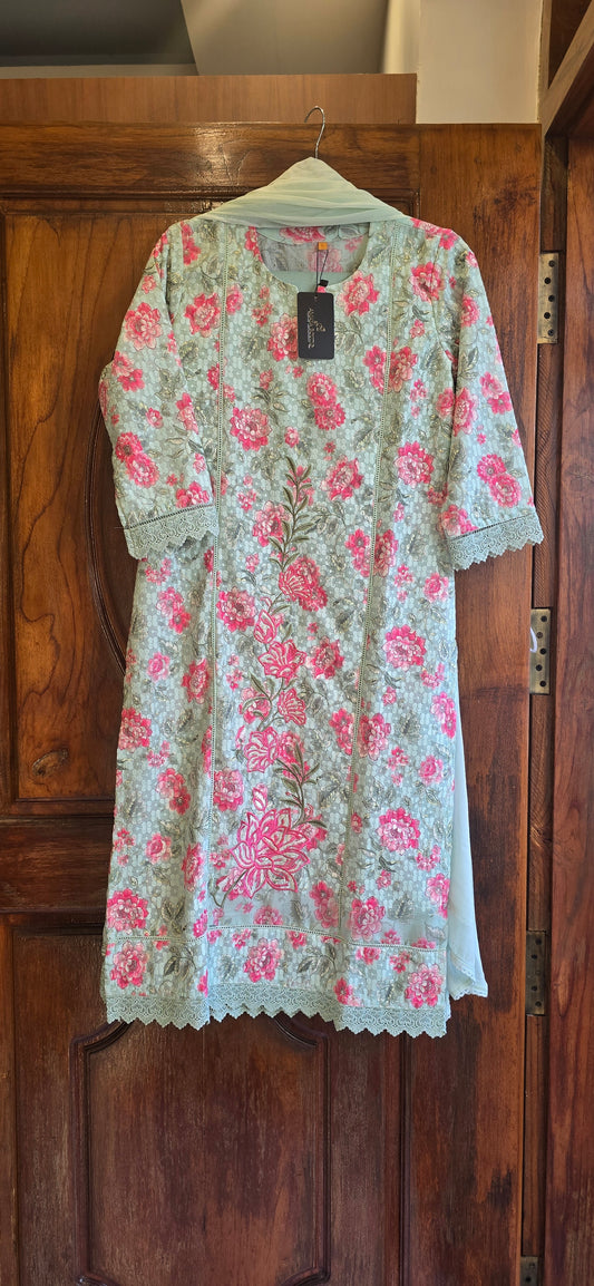 Floral Green Hakoba suit set
