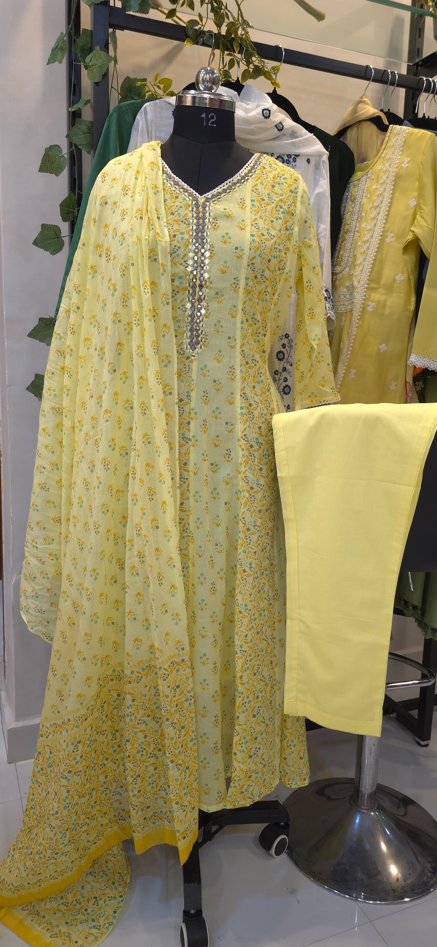 YELLOW MUL COTTON ANARKALI SET