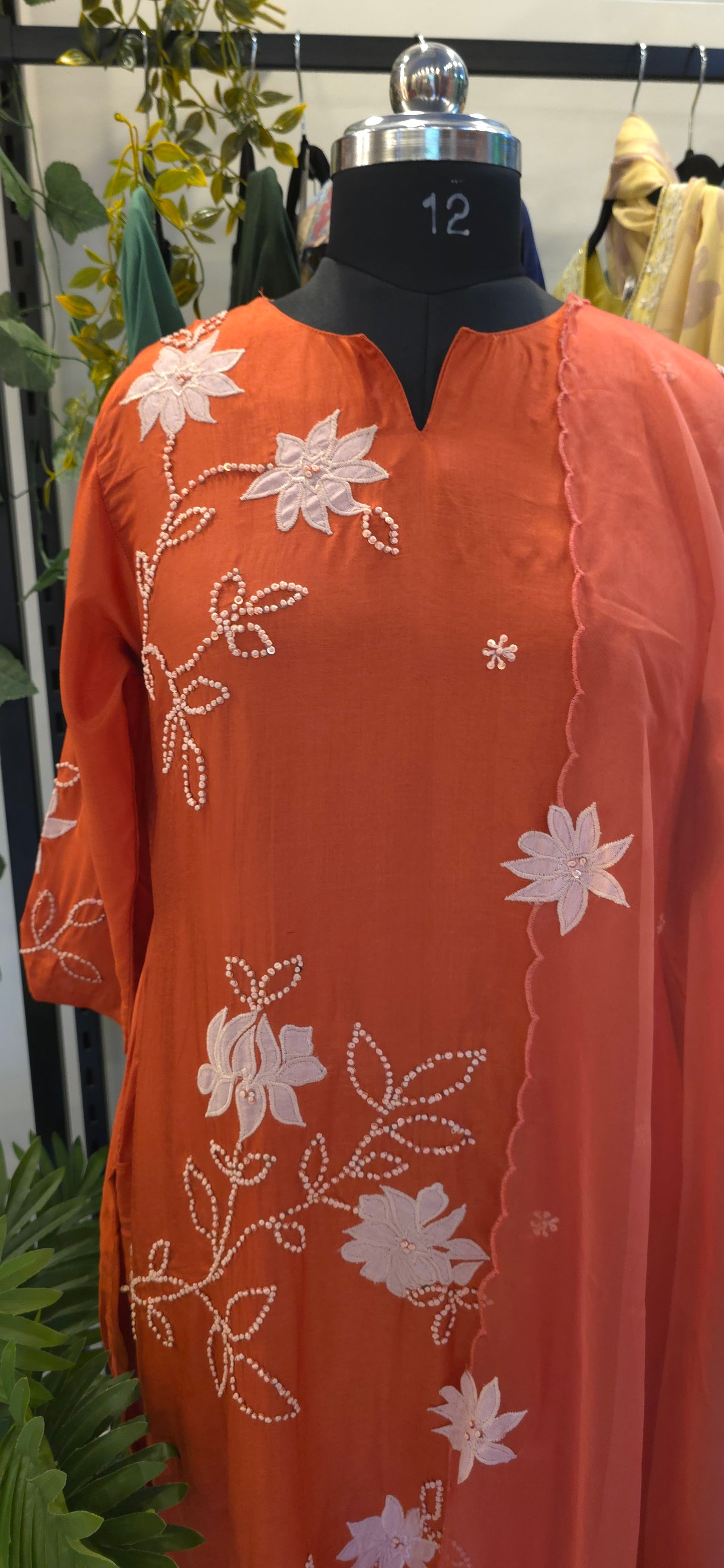 Orange Muslin silk suite set