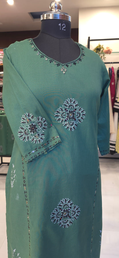 Green cotton Kurti pant set
