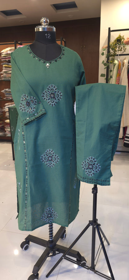 Green cotton Kurti pant set