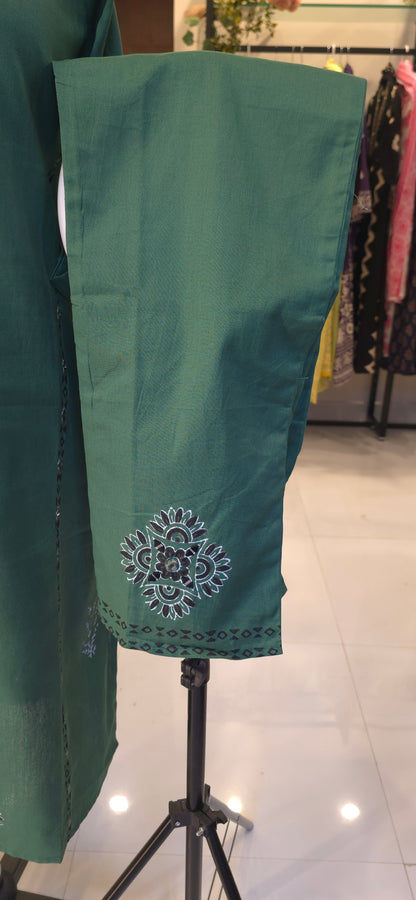 Green cotton Kurti pant set