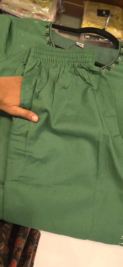 Green cotton Kurti pant set