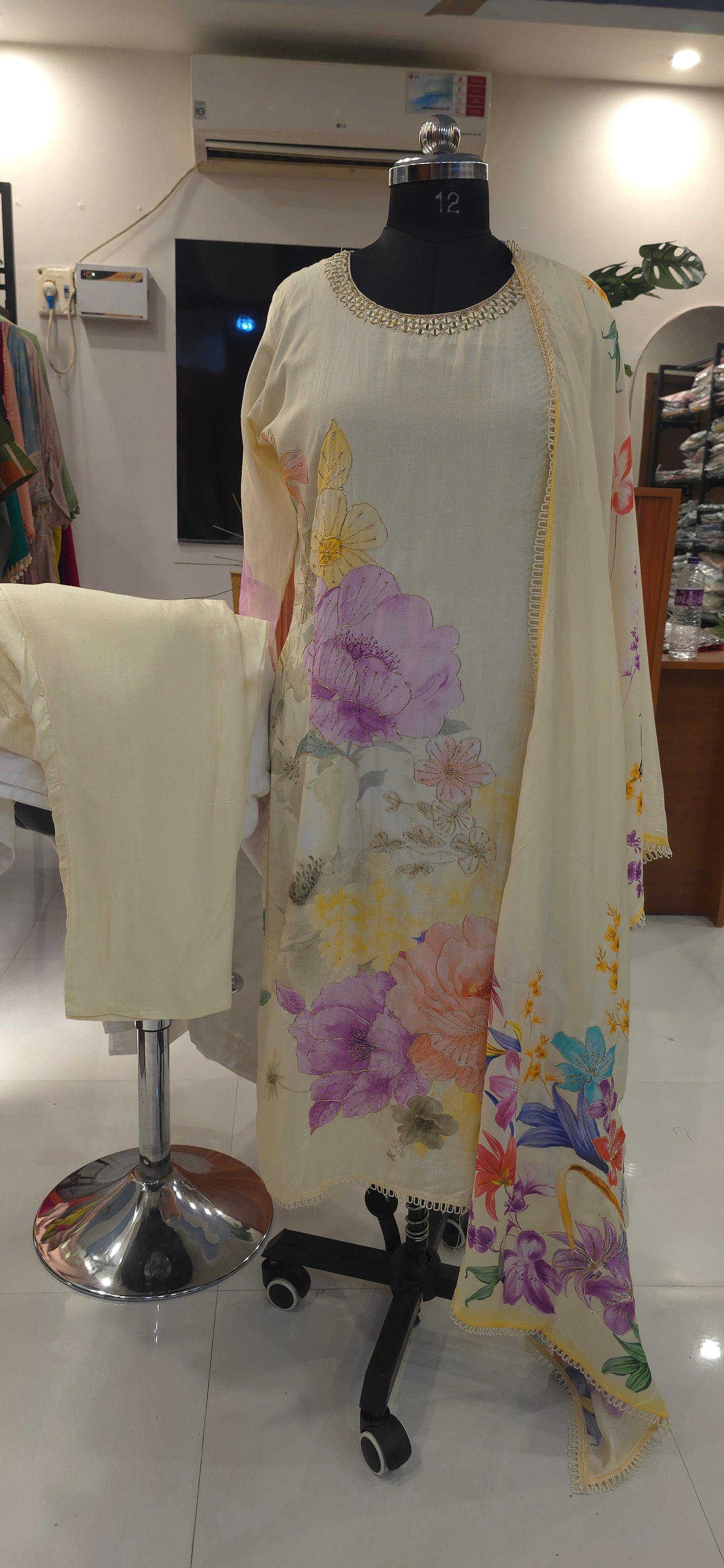 Ivory Floral Silk salwar suit