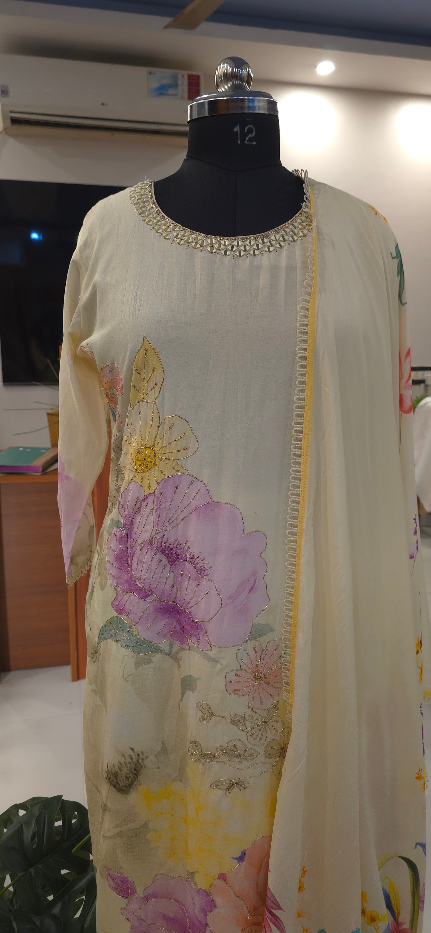 Ivory Floral Silk salwar suit