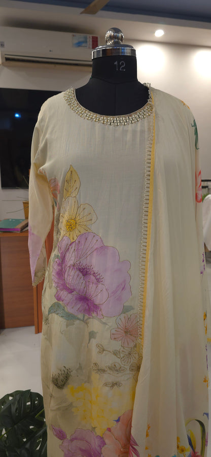 Ivory Floral Silk salwar suit