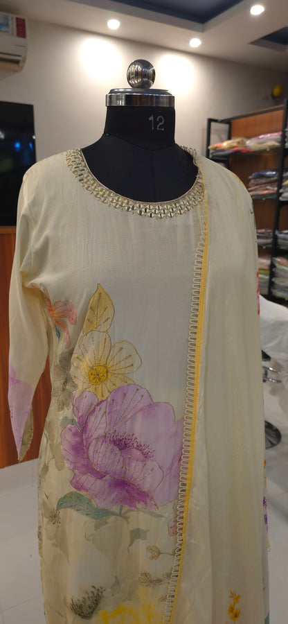 Ivory Floral Silk salwar suit