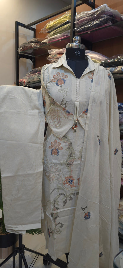 Ivory Cotton  Embroidered Salwar Set