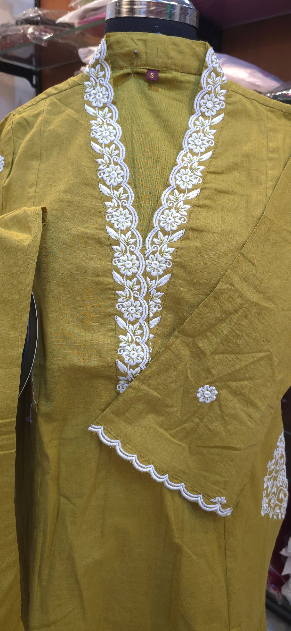 Mehandi Green A Line embroidered kurti pant set