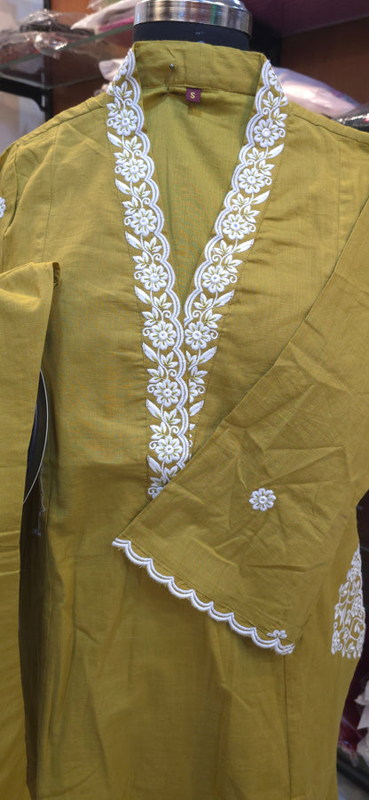 Mehandi Green A Line embroidered kurti pant set