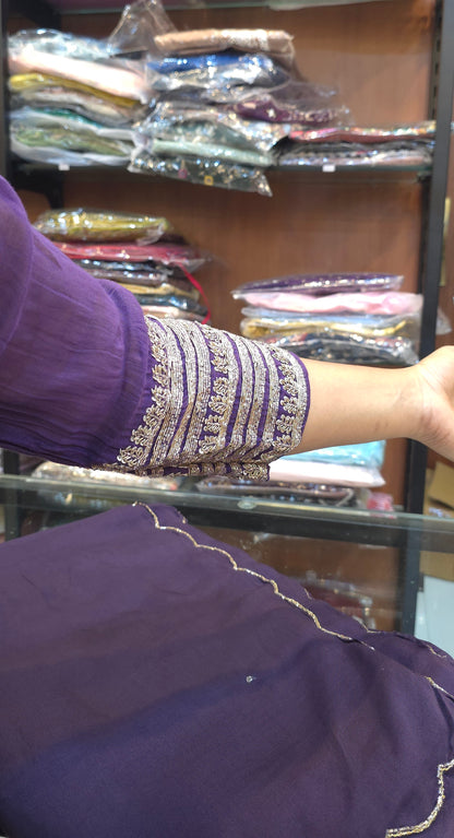 Royal Purple Mul Chanderi Anarkali Set