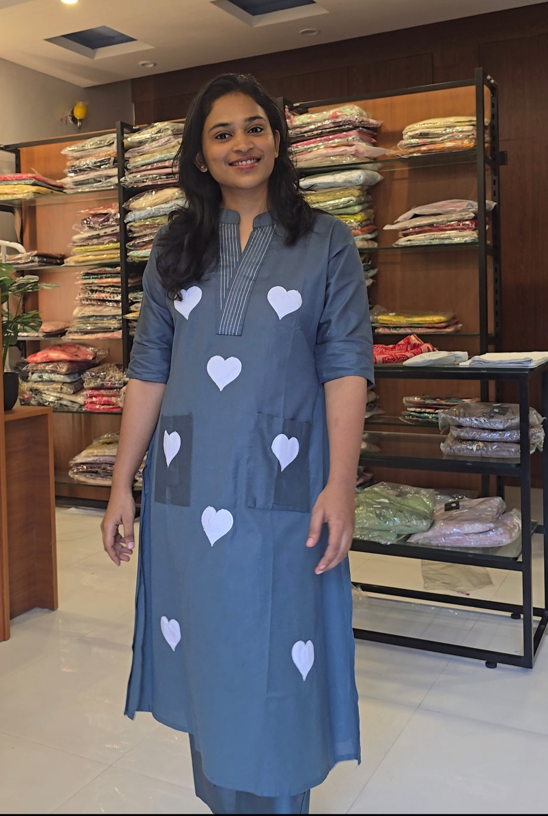 Green heart kurti pant set