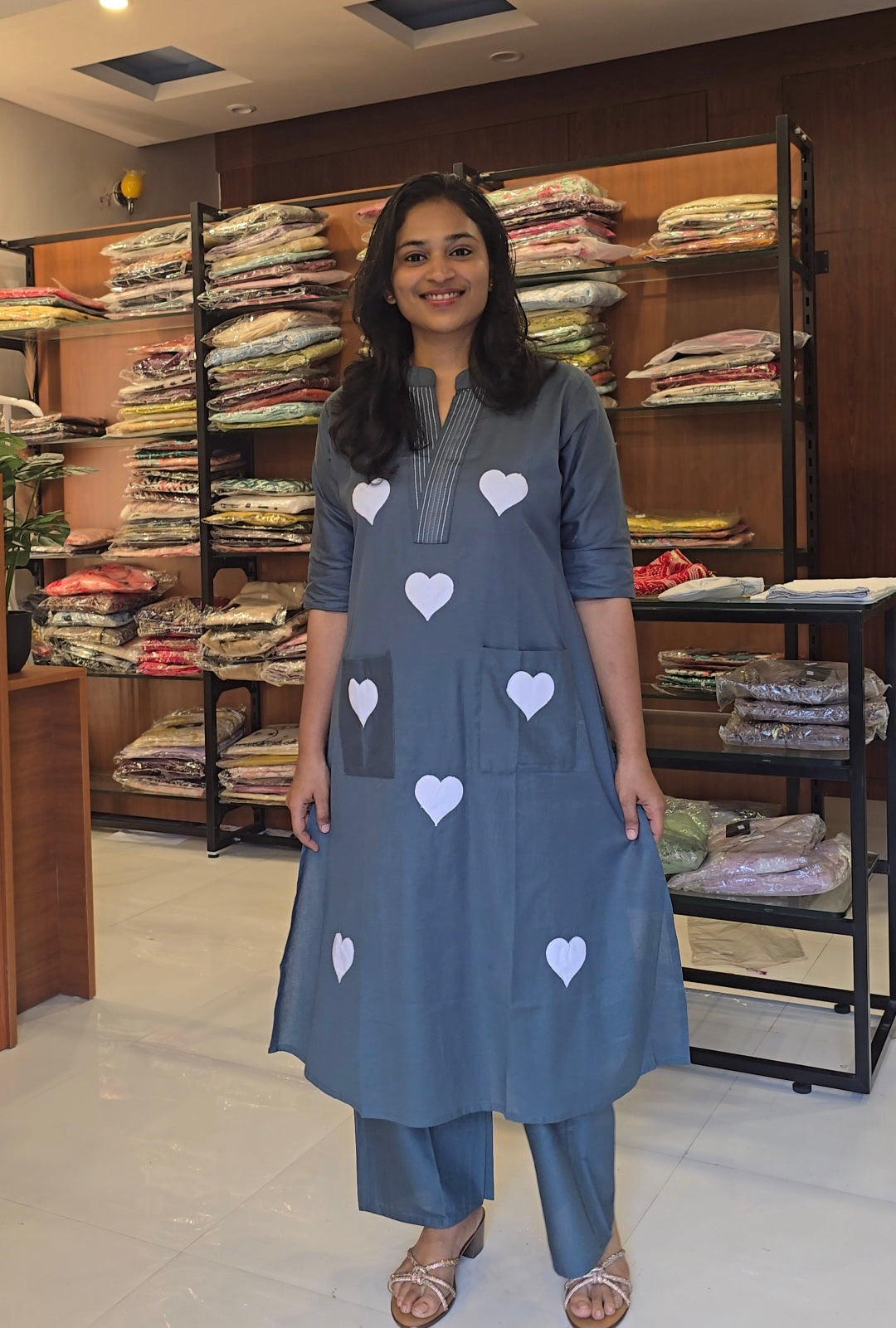 Green heart kurti pant set