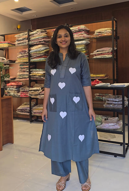 Green heart kurti pant set