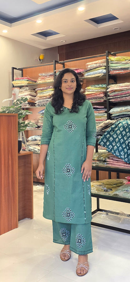 Green cotton Kurti pant set