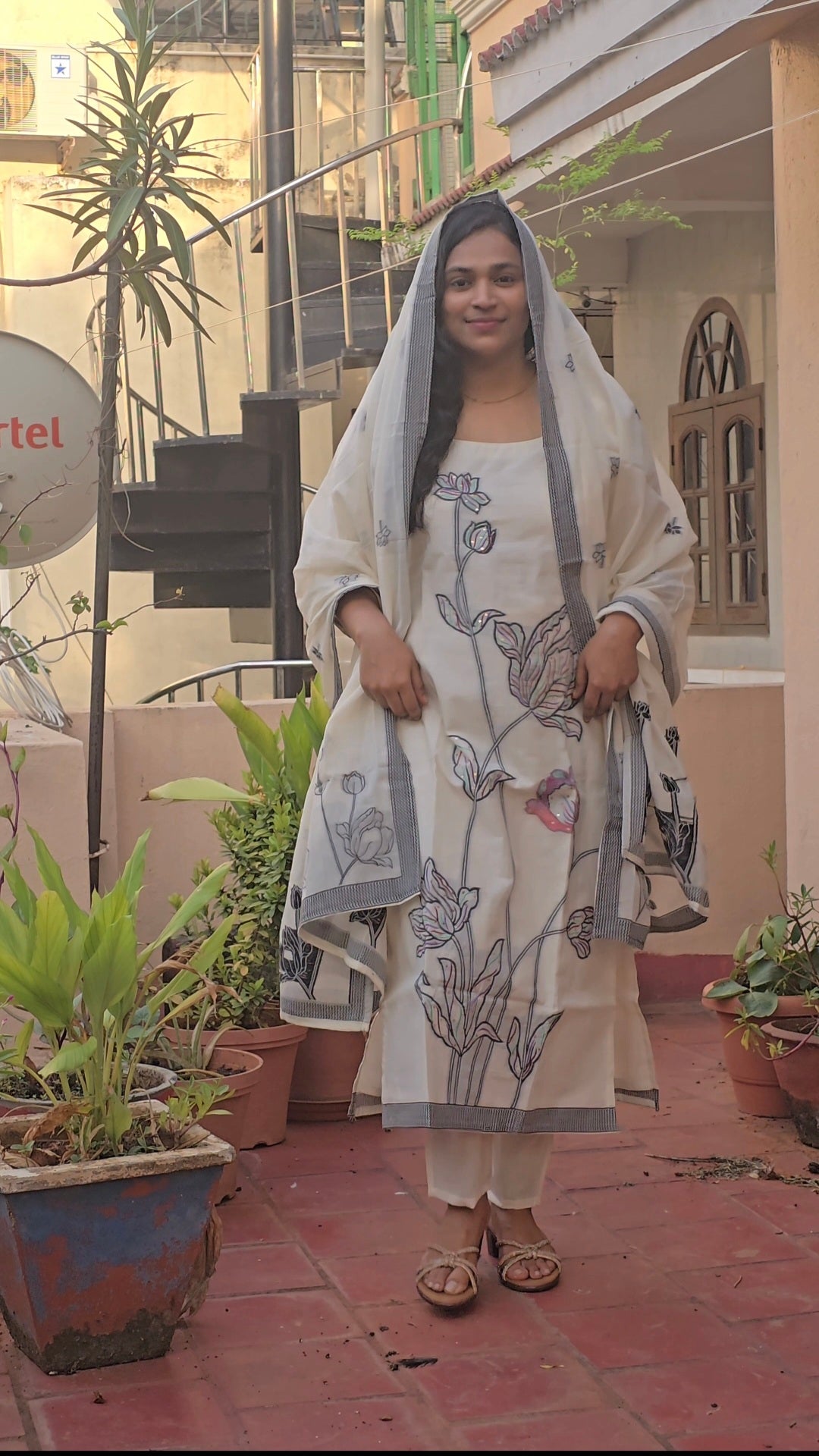 Pearl White Semi Linen Salwar Set
