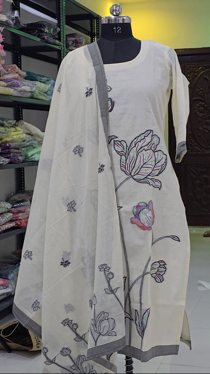 Pearl White Semi Linen Salwar Set