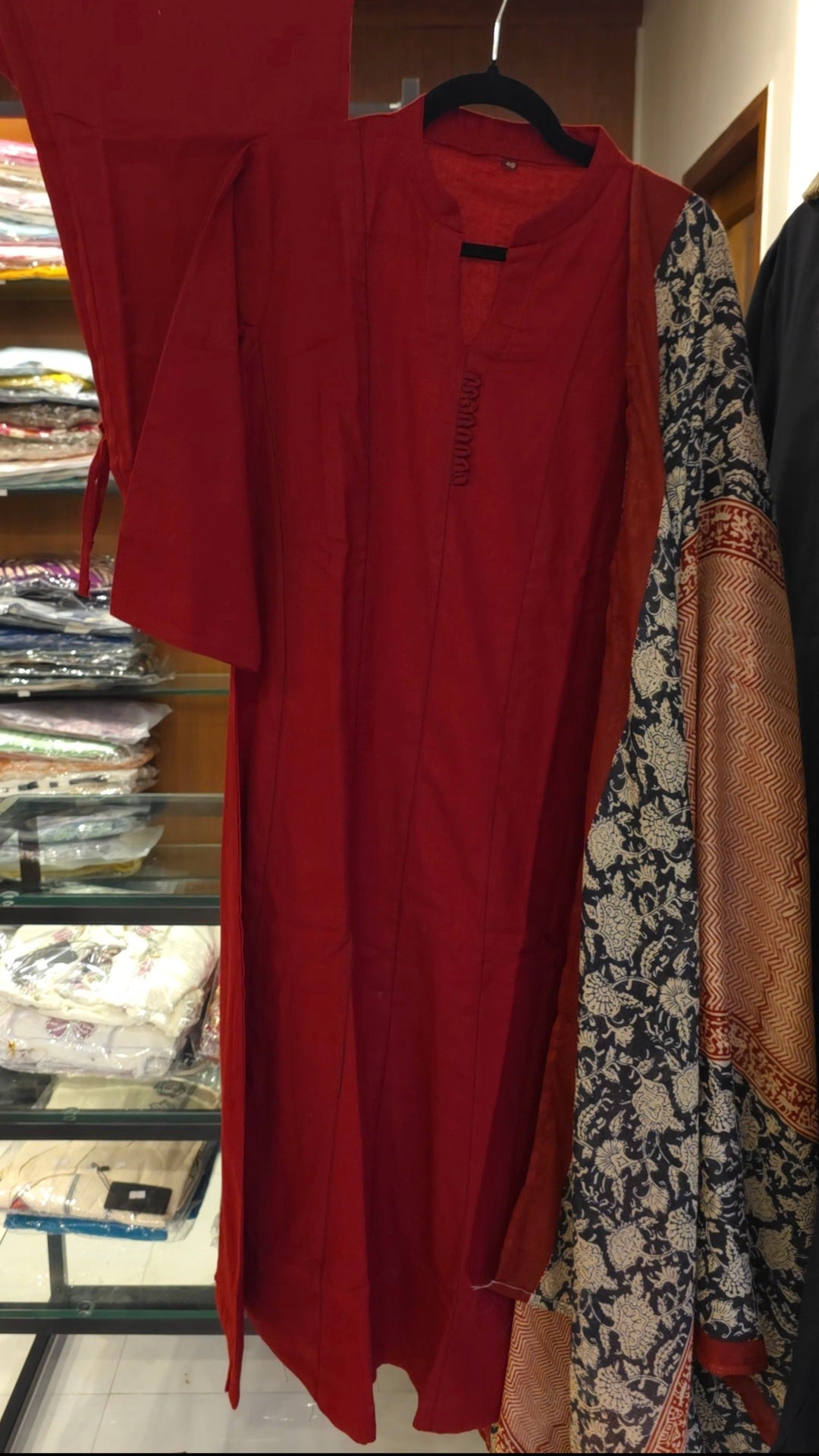 Solid Red Ajrakh Dupatta  Suit Set