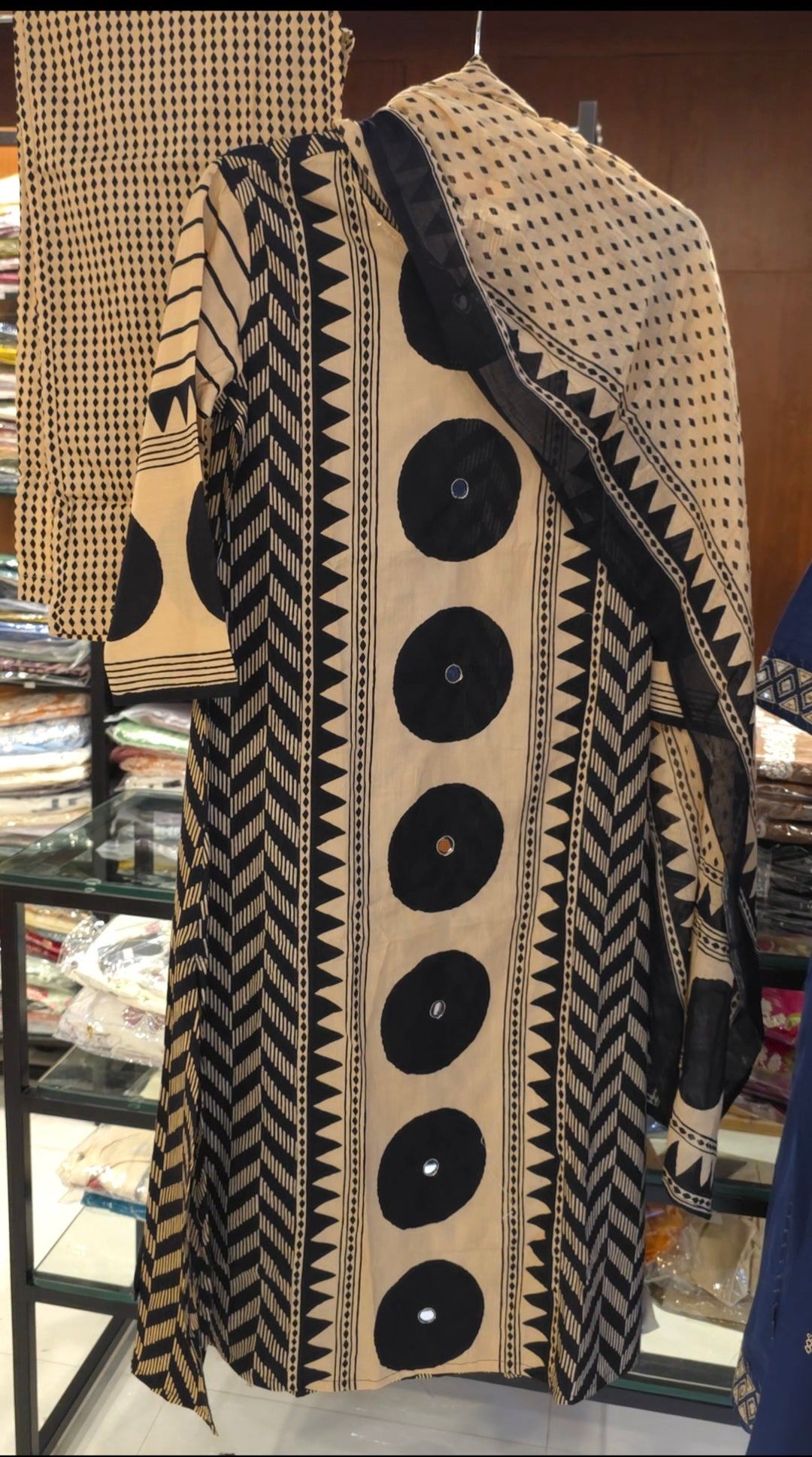 Black Beige A-line Cotton Salwar Set