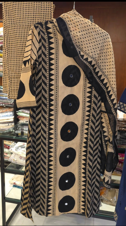 Black Beige A-line Cotton Salwar Set