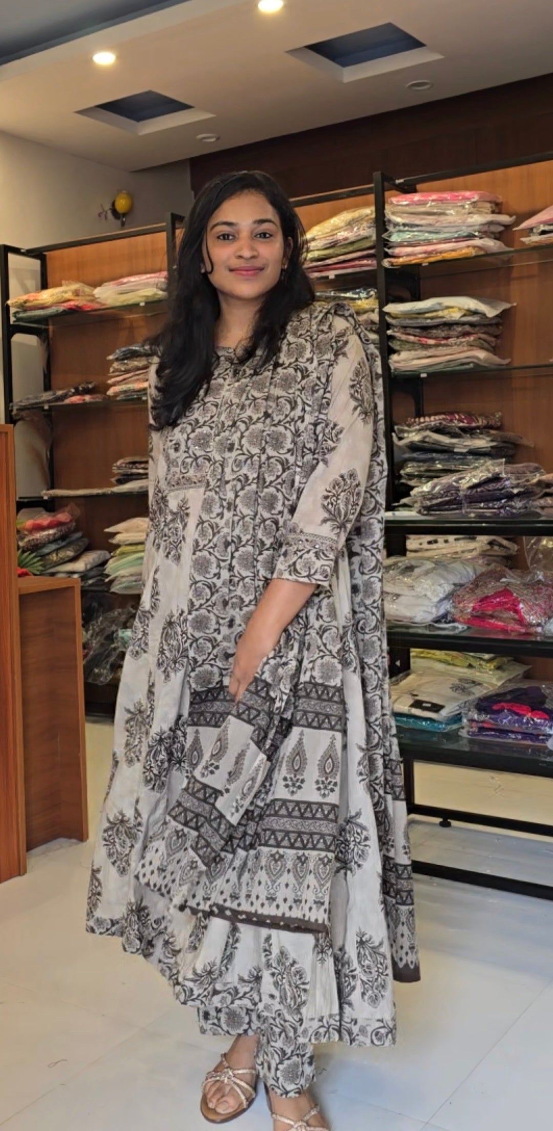 Vintage Brown Anarkali Cotton set