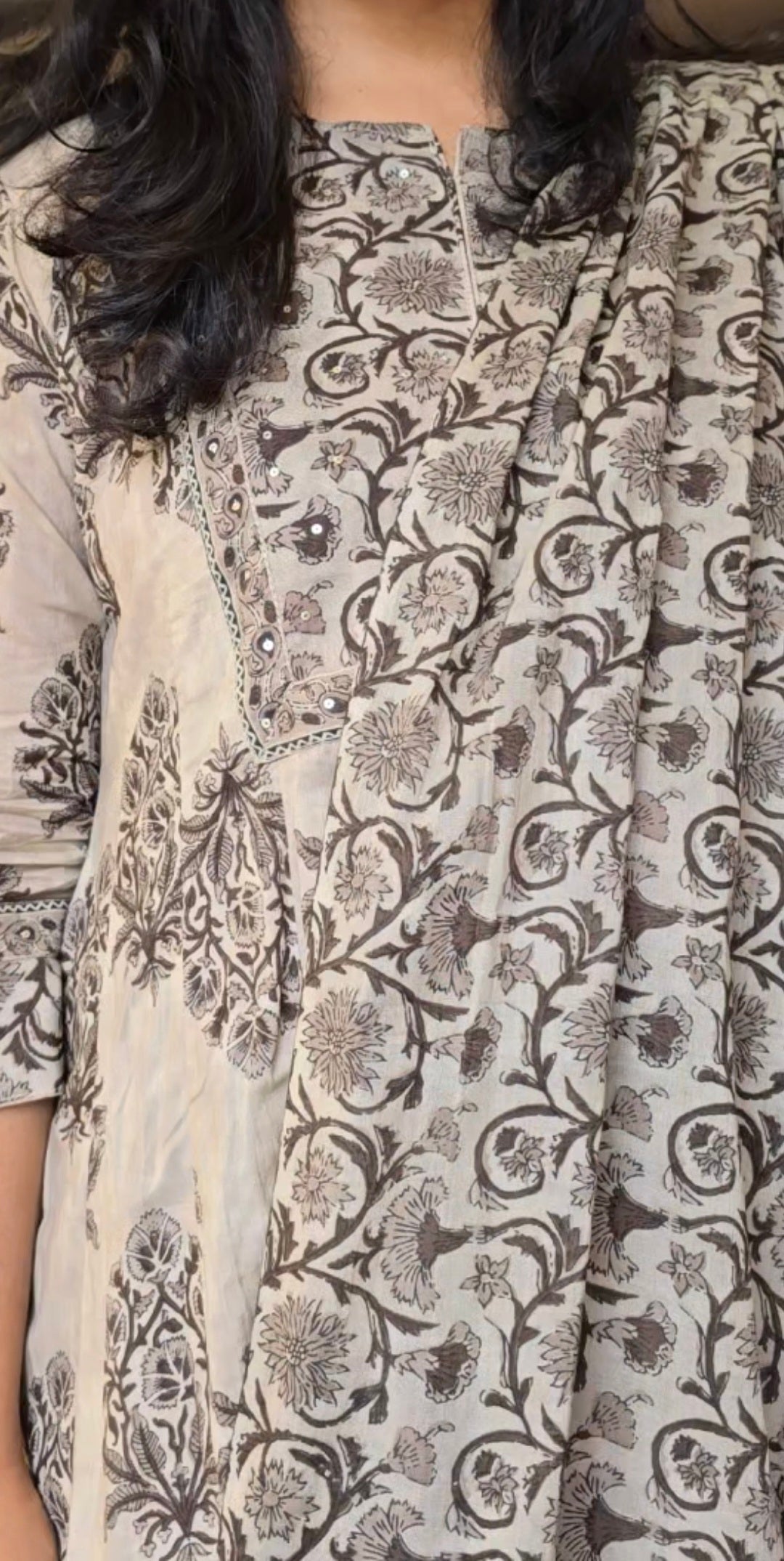Vintage Brown Anarkali Cotton set