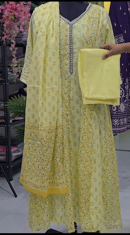 YELLOW MUL COTTON ANARKALI SET