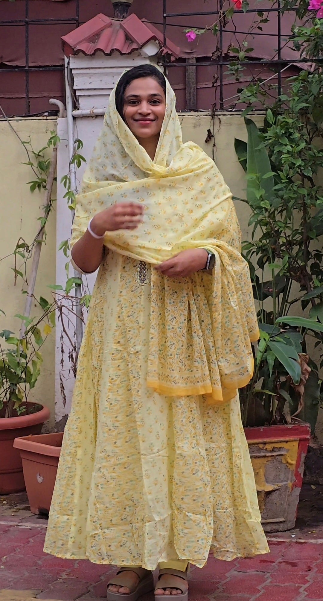 YELLOW MUL COTTON ANARKALI SET