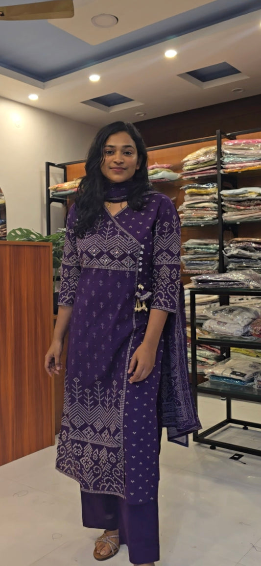 Violet Cotton Printed Salwar set