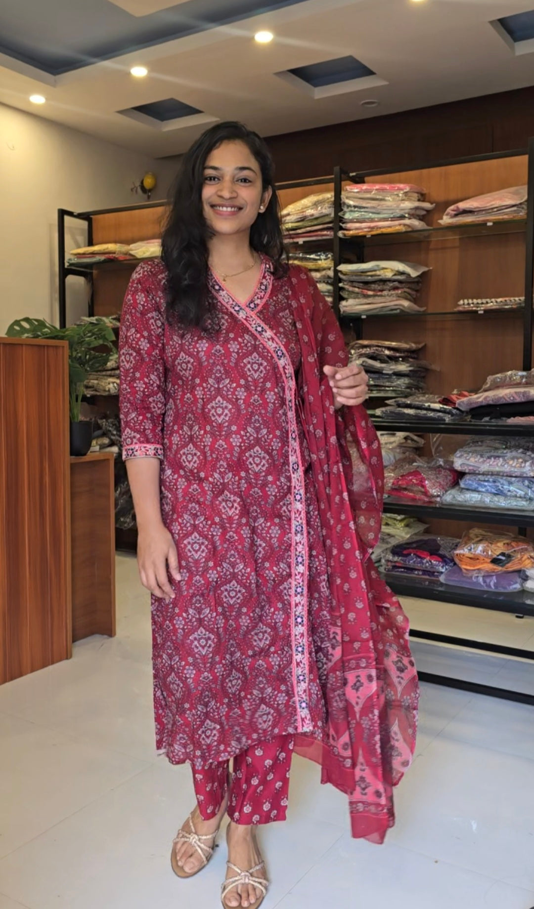 Maroon Printed cotton salwar suit