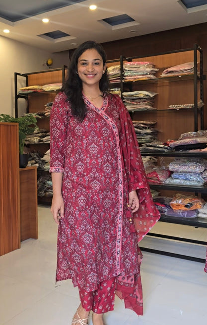 Maroon Printed cotton salwar suit