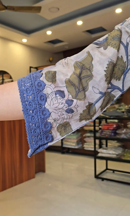 Blue Kalamkari kurti pant dupatta set